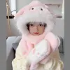 Kuromi Children's three-piece set of scarf and hat in one, cute winter, warm and ear-protecting, Cinnamon Dog, Melody woolen hat Specification image
